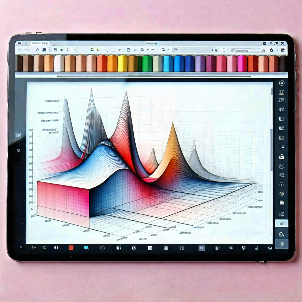 Tech Pastel Drawing: Tablet with data visualization