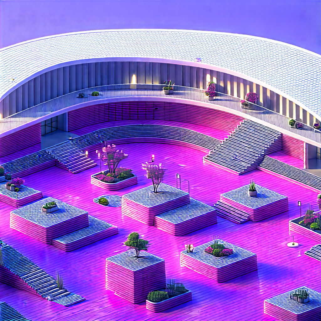 Urban Isometric Design: Rooftop Garden With Shopping With Rendering Large