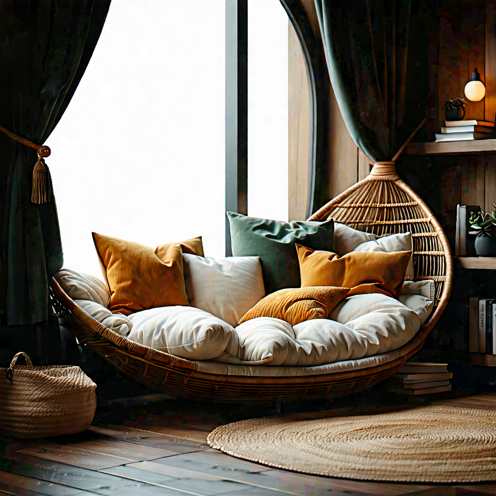 Lifestyle Flat Design: Reading Nook With Comfortable Textiles With Image, There