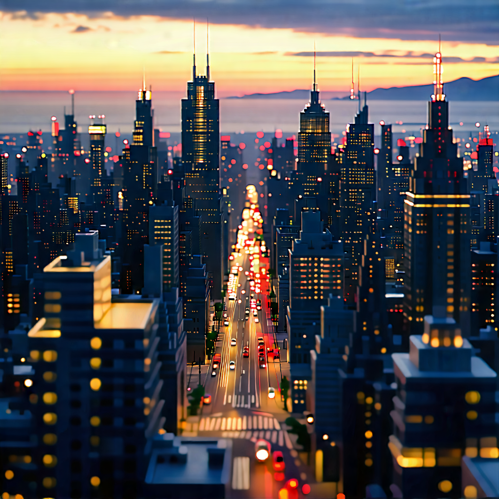 Urban 3d Render: Cityscape Of Urban Skyline During Sunrise With Cityscape Depicted