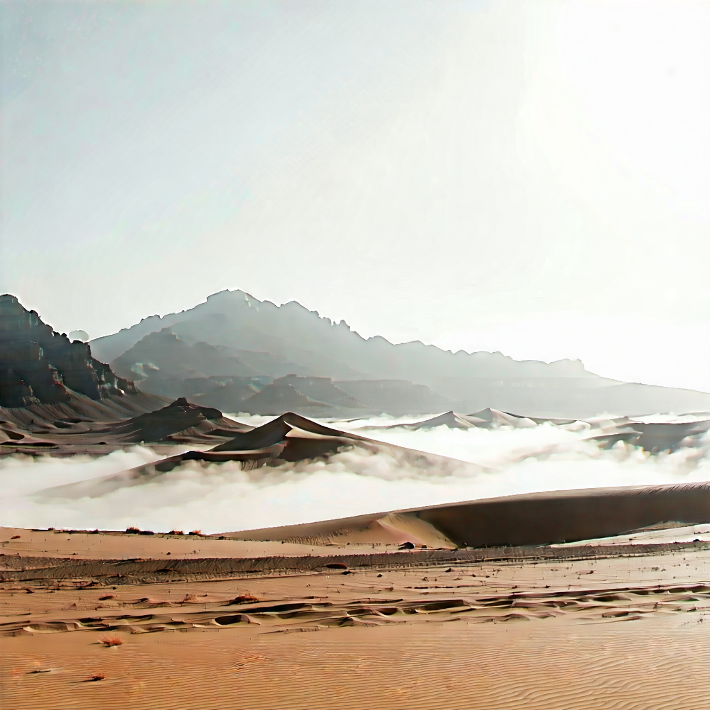 Nature Lithograph: Desert (landscape:1.23) During Foggy Morning With Vast Desert