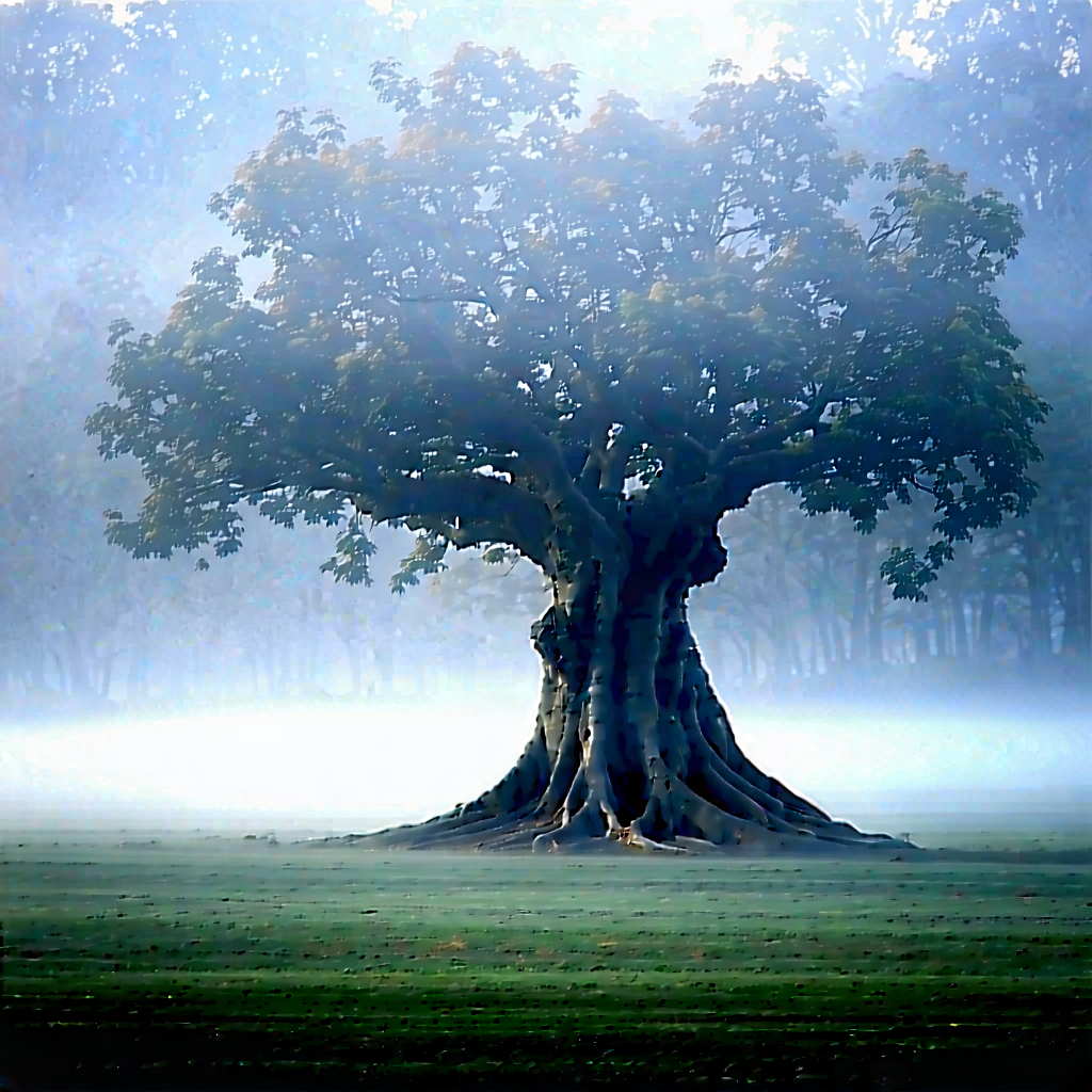 Nature Long Exposure Photography: Ancient (tree:1.36) In Misty Environment With Large Tree