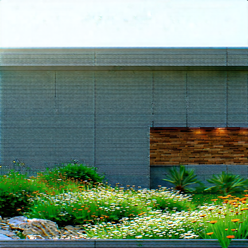 Nature Architectural Photography: Wildflowers In Rocky Terrain With Large Building