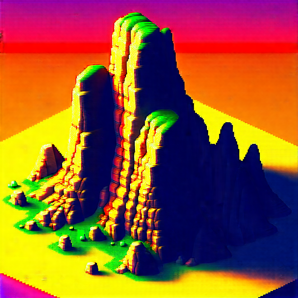 Nature Isometric Design: Rock Formation In Autumn Colors With Computer-generated Mountain