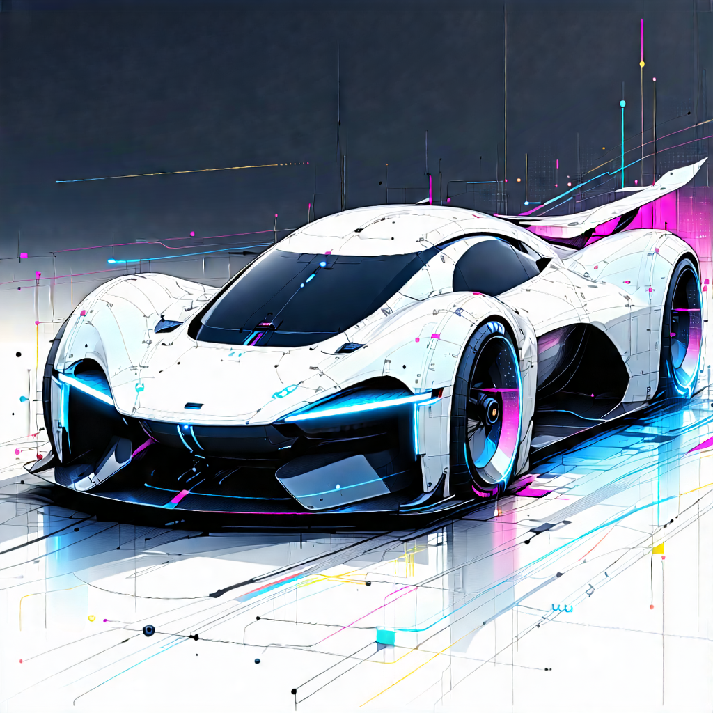 Tech Pastel Drawing: Innovative Electric Vehicle Design With Futuristic White