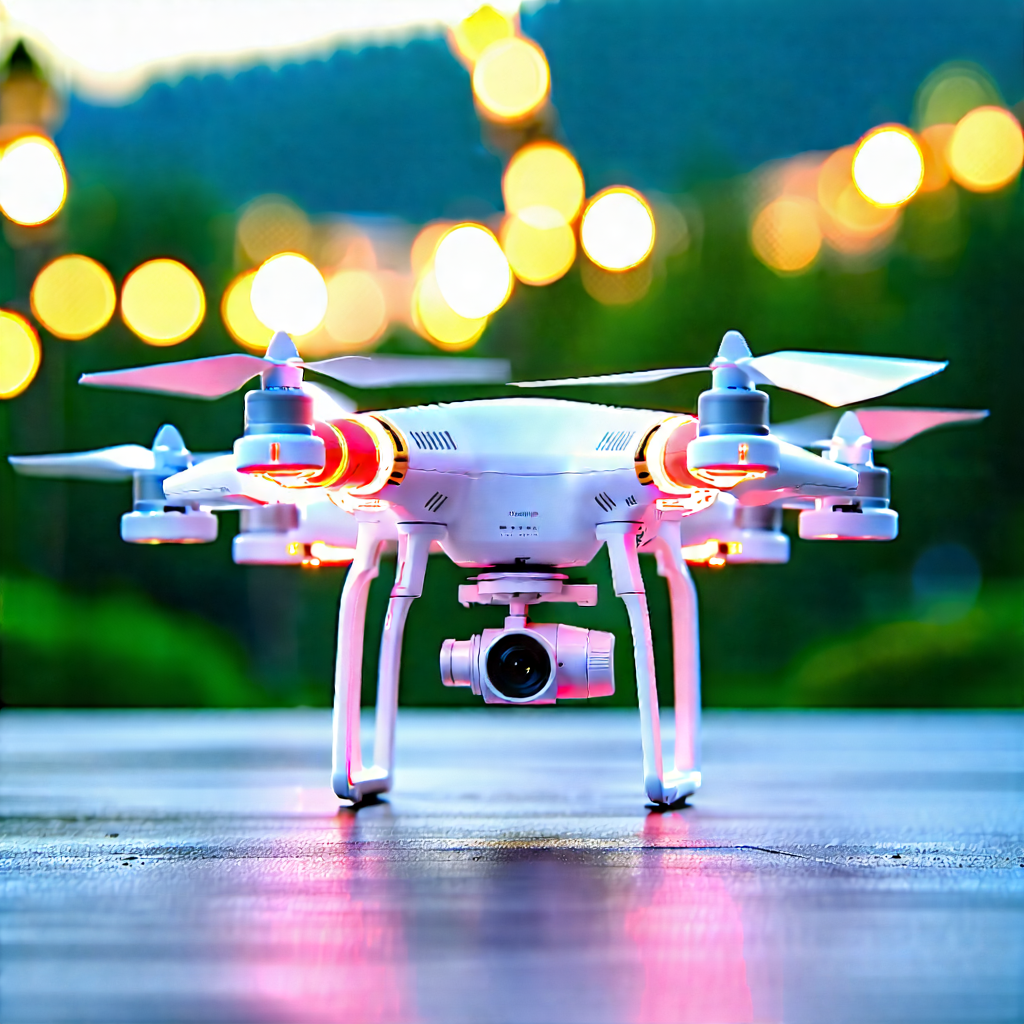 Tech Tilt-shift Photography: Drone With Data Visualization With White Drone