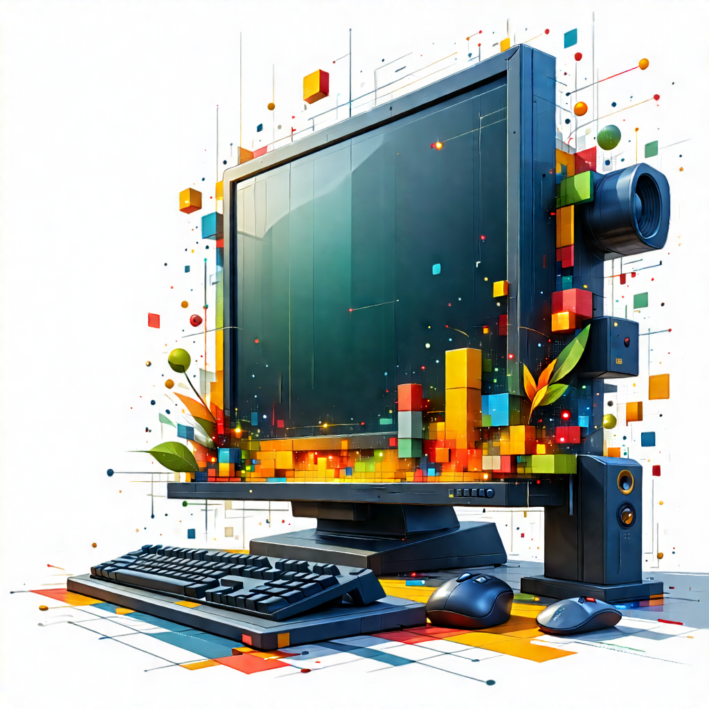 Tech Vector Art: Educational Technology In Tech Office With Computer Monitor