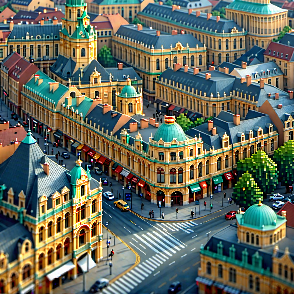 Urban Tilt-Shift Photography: Aerial view of cultural district
