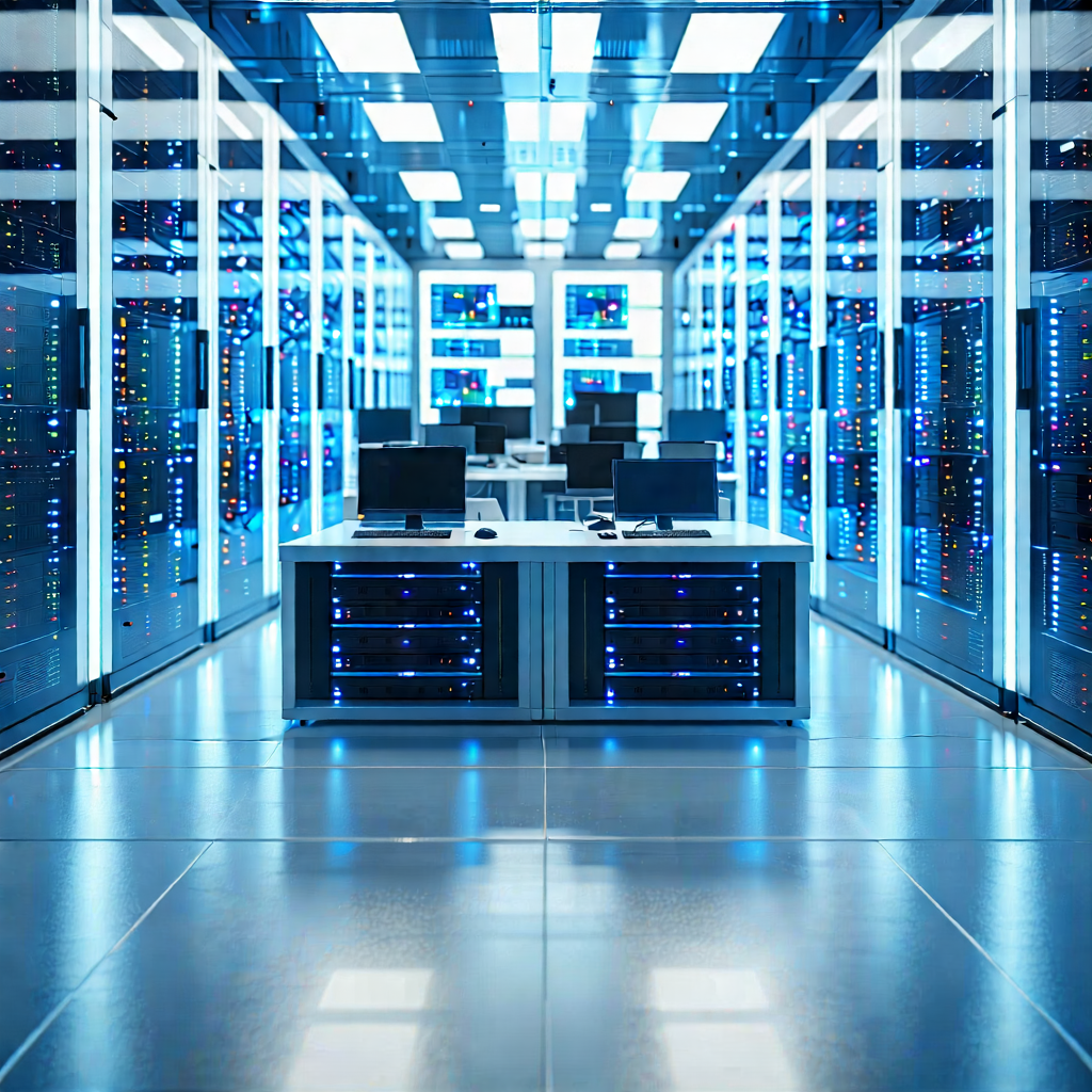 Tech Tilt-shift Photography: (futuristic:1.19) Server Room With Large Room