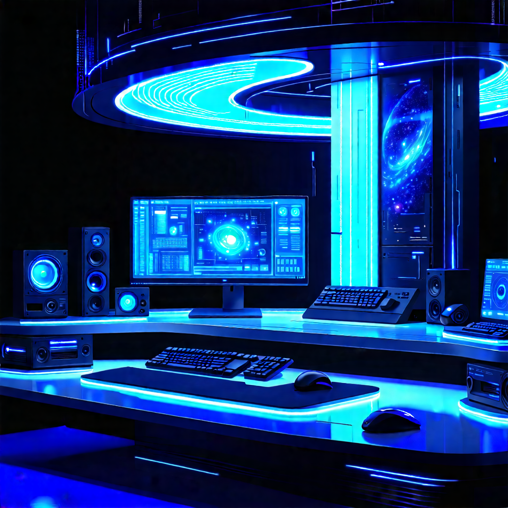 Tech Blender Artwork: Futuristic (digital:1.41) Workspace With Image, There