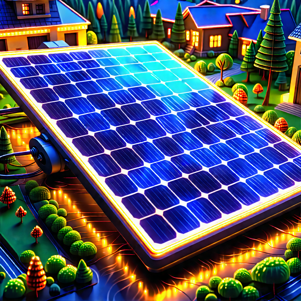 Tech Ink Drawing: Solar Panel With Neon Accents With Image, There