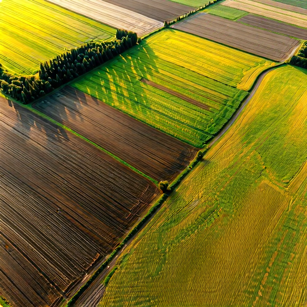 Nature Long Exposure Photography: Aerial View Of Agricultural Fields With Large Aerial