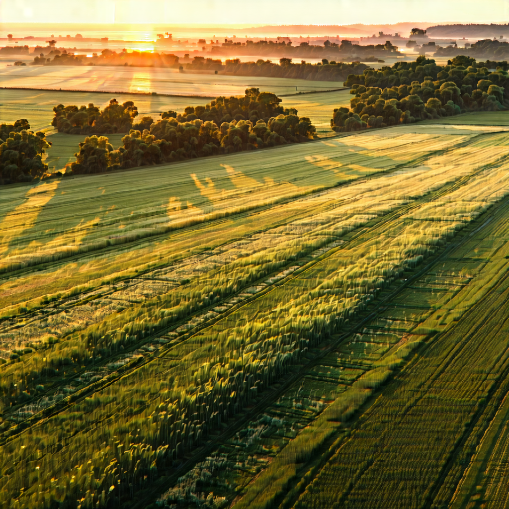 Nature Aerial Photography: Meadow During Sunset With Image, Large