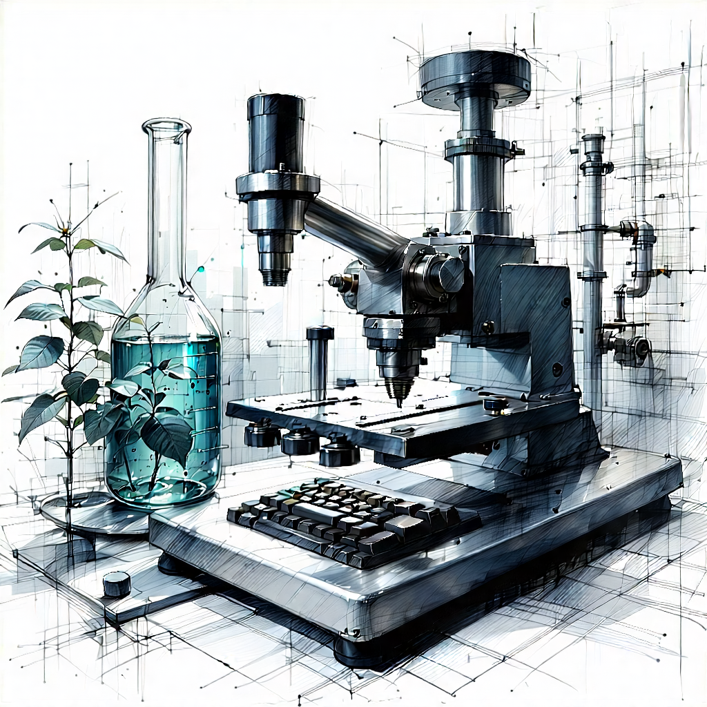 Tech Charcoal Drawing: Agricultural Technology In (modern:1.38) Laboratory With Large, Intricate
