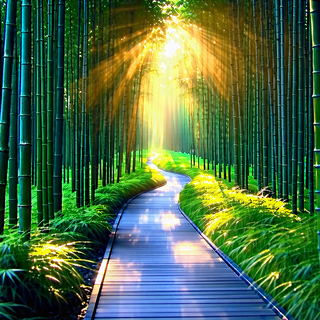 Nature Drone Photography: Path through bamboo grove
