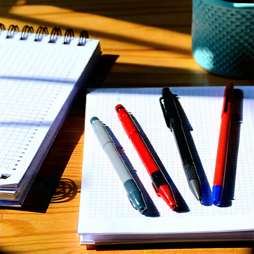 Business Landscape Photography: Workplace with notebooks and pens on desk