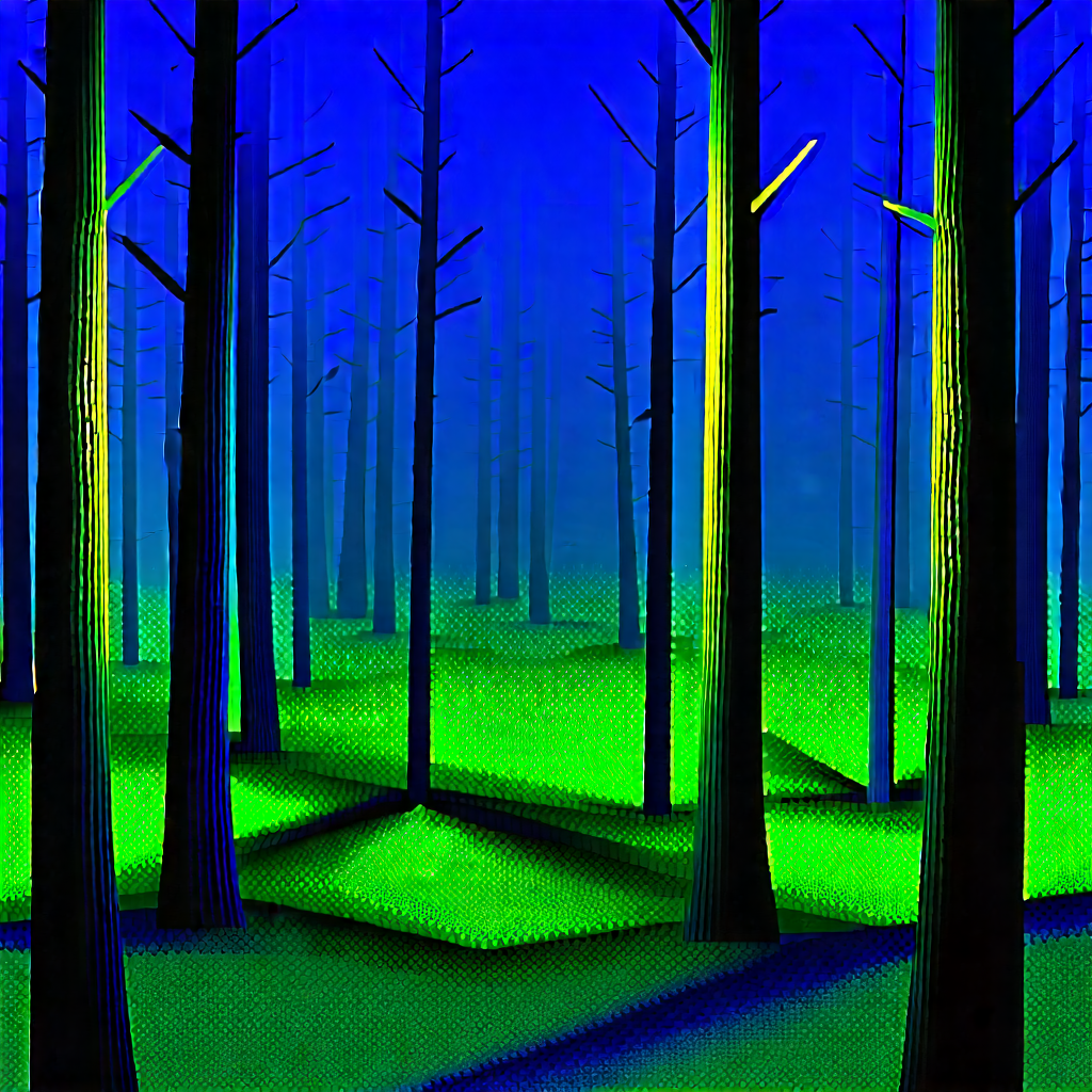 Nature Low Poly: Forest Scene During Night With Painting Forest