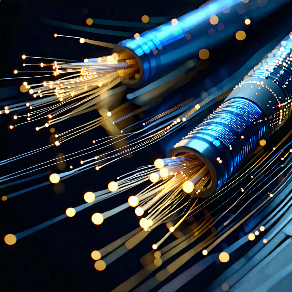 Tech Lithograph: Close-up Of Fiber Optic Cables With Close-up Blue