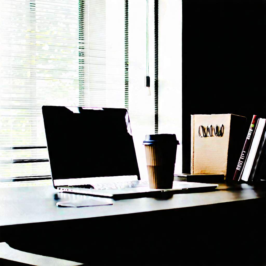Business Long Exposure Photography: Workplace with laptop and coffee on desk
