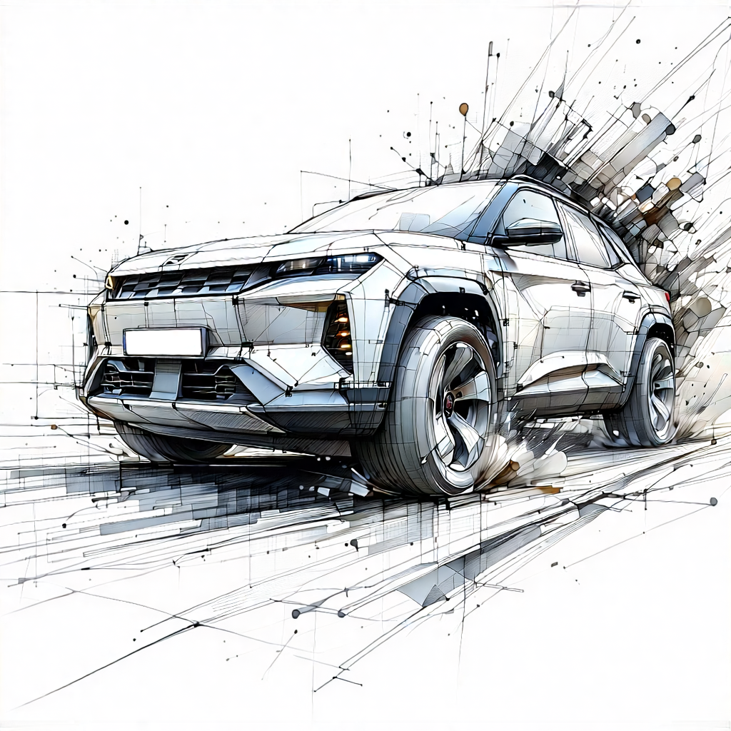 Tech Pencil Sketch: Automotive Technology In Field Deployment With White Shown