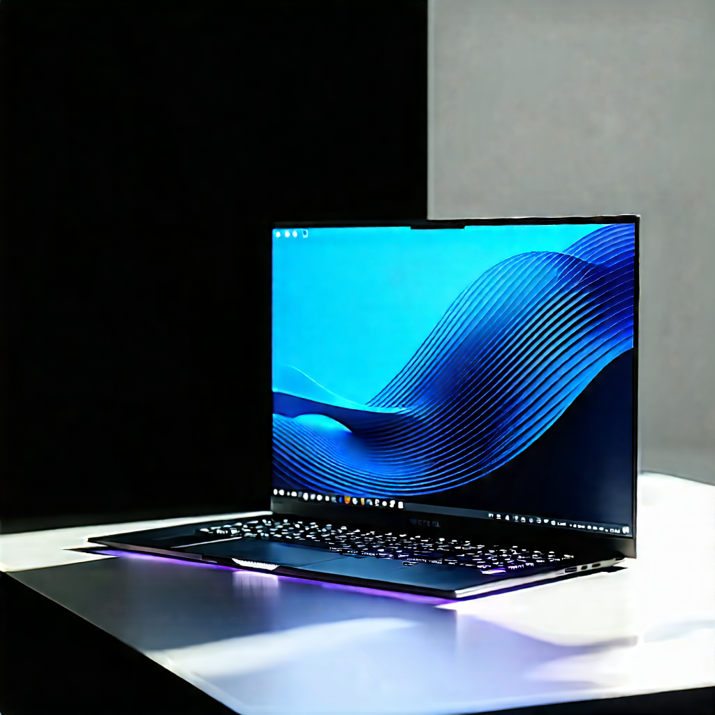 Tech Etching: Laptop With Streaming Content With Black Laptop