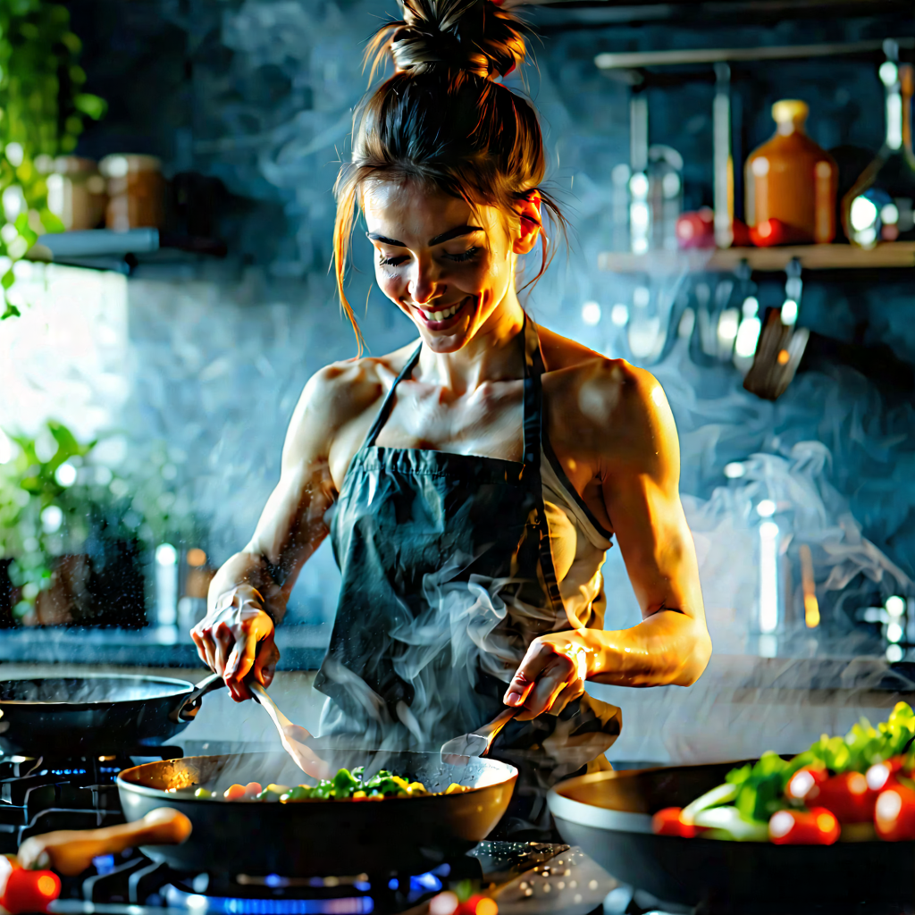 Lifestyle Long Exposure Photography: Fitness enthusiast enjoying cooking