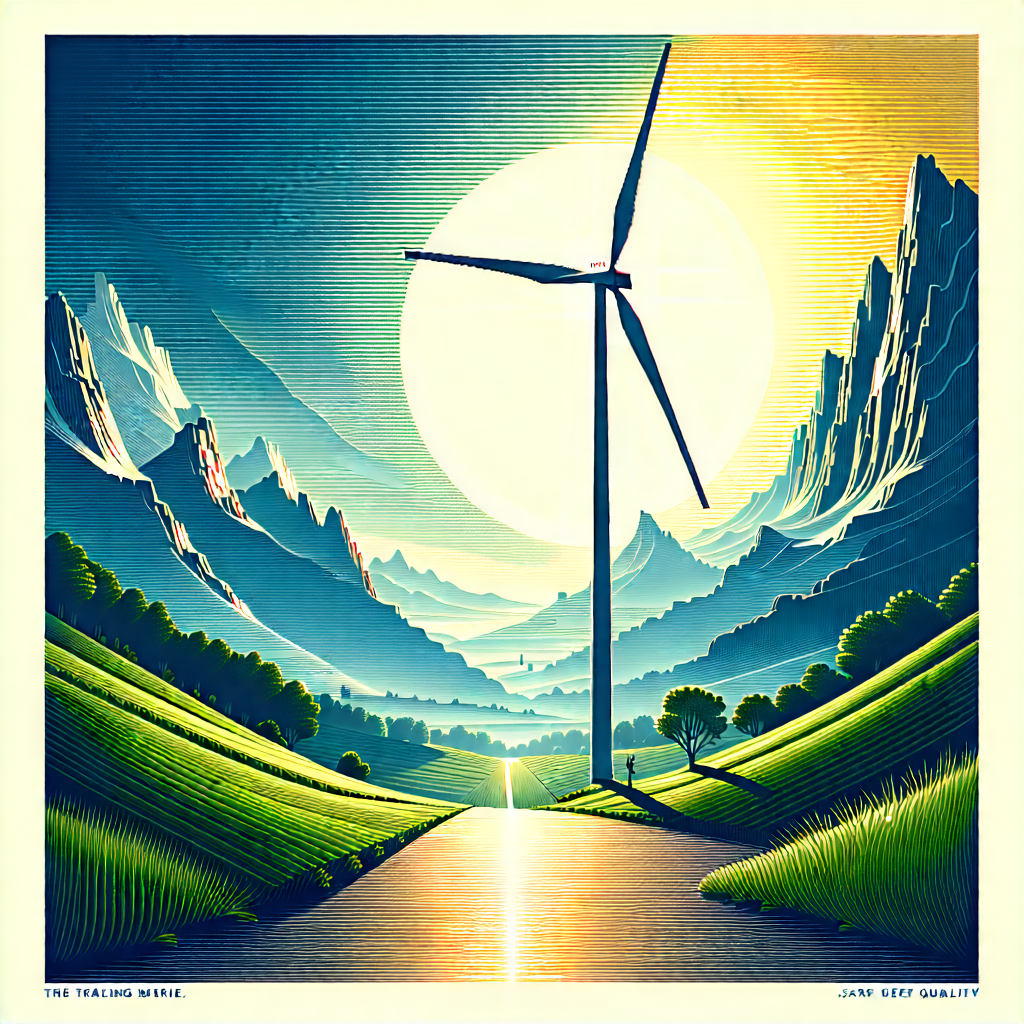 Tech Woodcut Print: Innovative Renewable Energy Design With Large Windmill