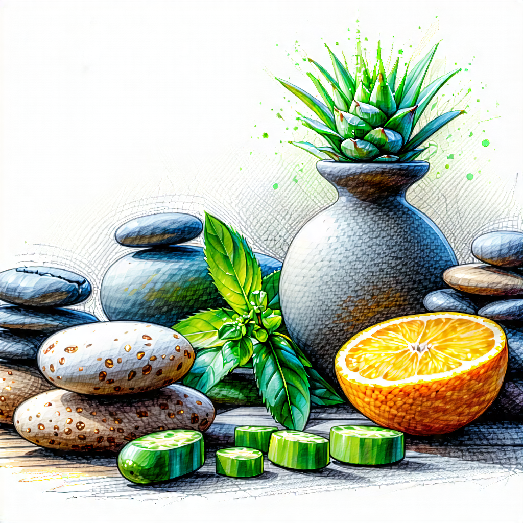 Lifestyle Pastel Drawing: Wellness Scene With Healthy Food With Table Variety