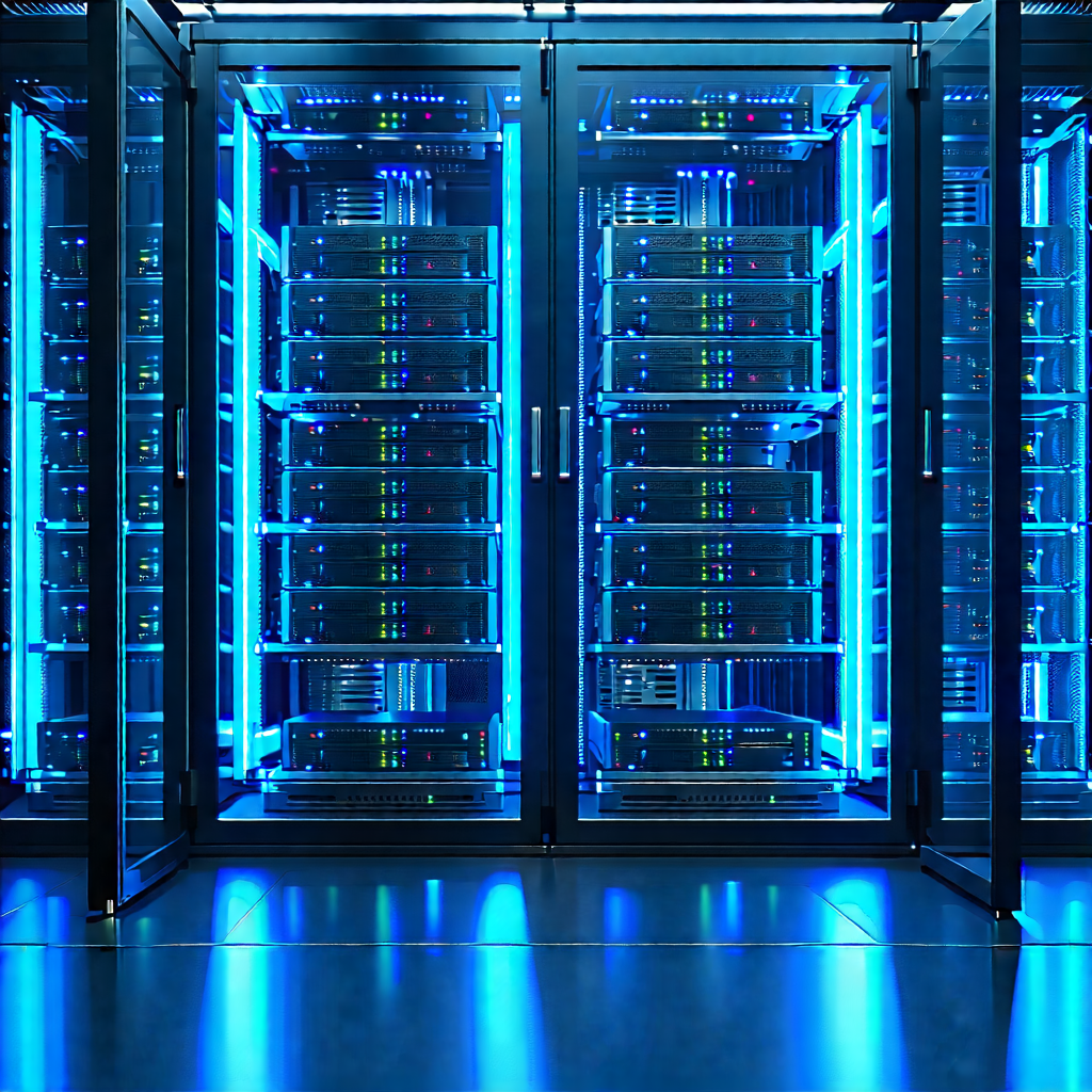 Tech Tilt-Shift Photography: Server rack with blue light glow