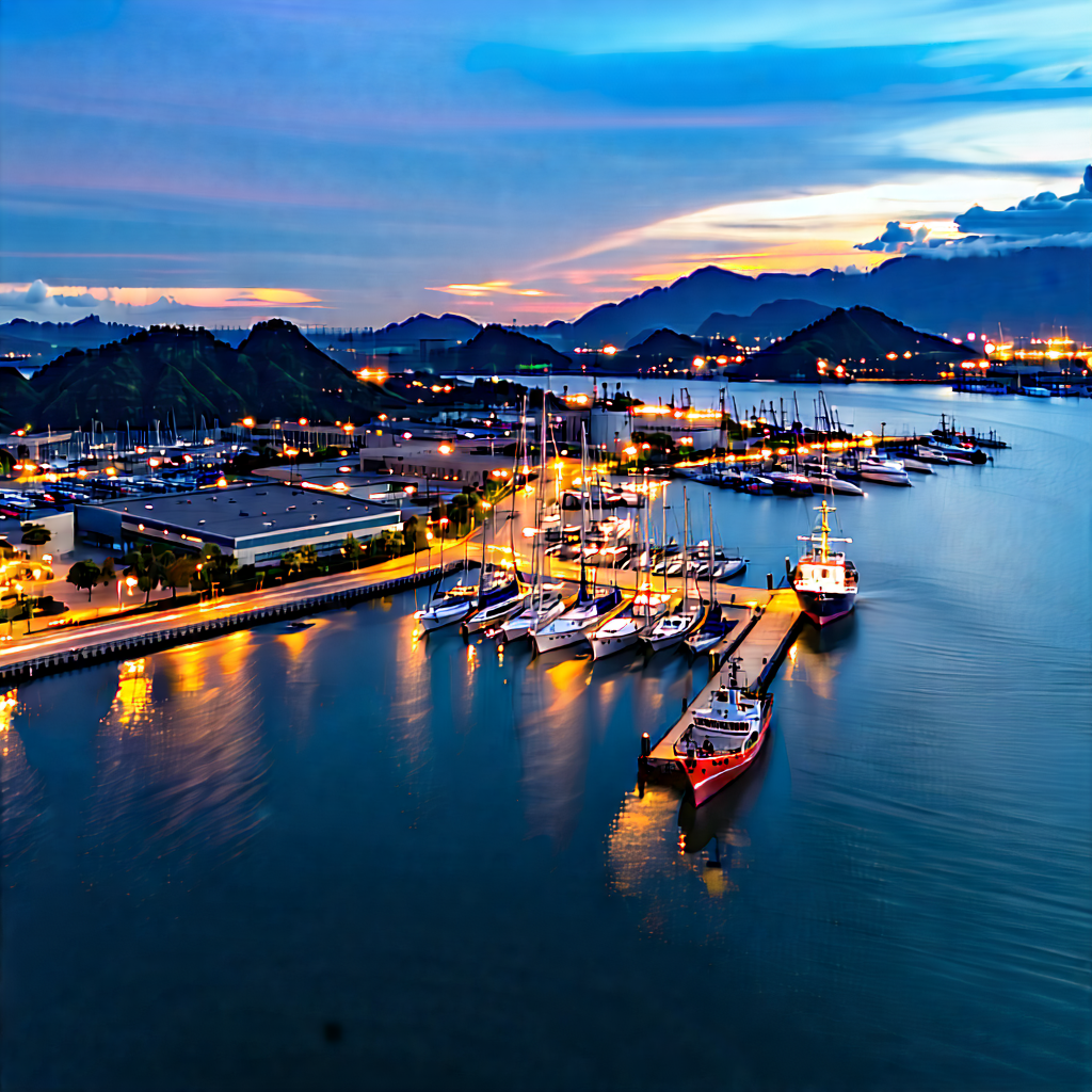 Urban Long Exposure Photography: Aerial View Of Harbor District With Harbor Large