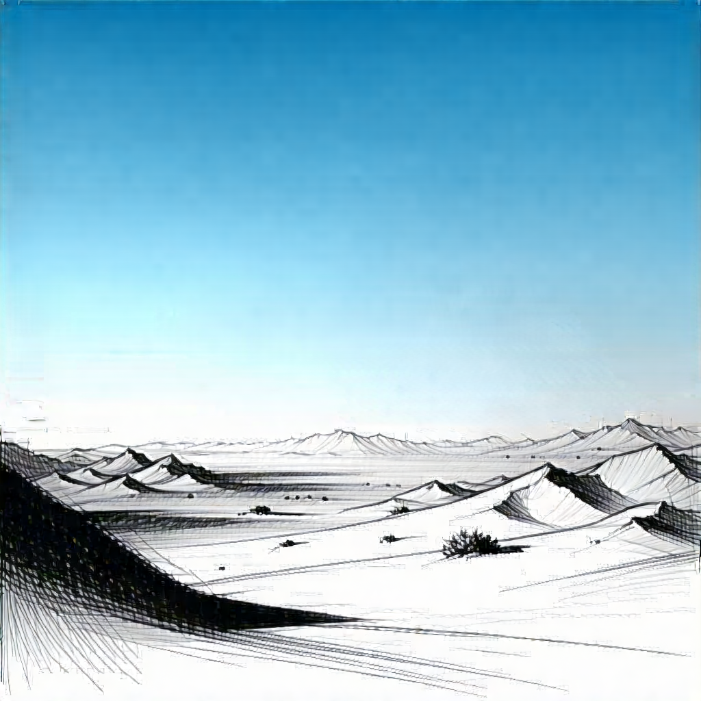 Nature Charcoal Drawing: Clear sky over desert