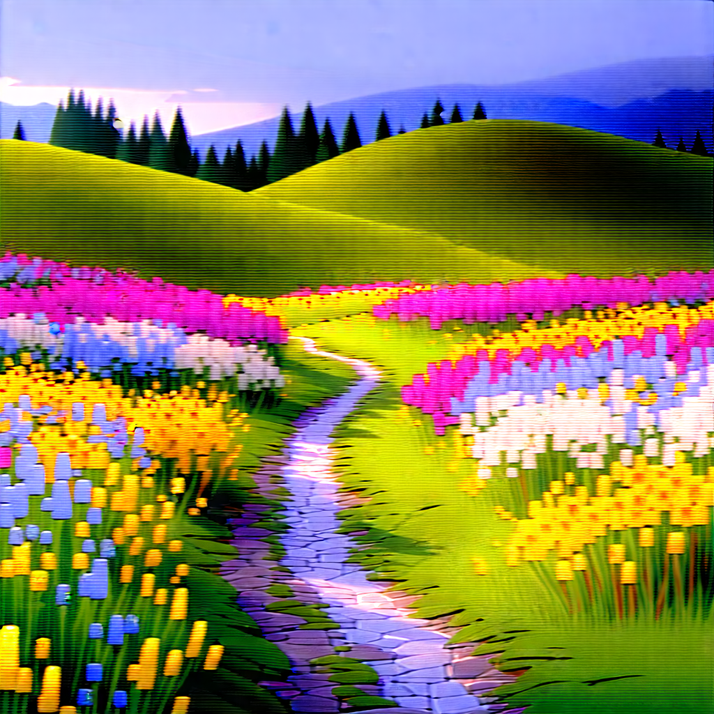 Nature Digital Illustration: Path Through Flowering Meadow With Painting Beautiful,
