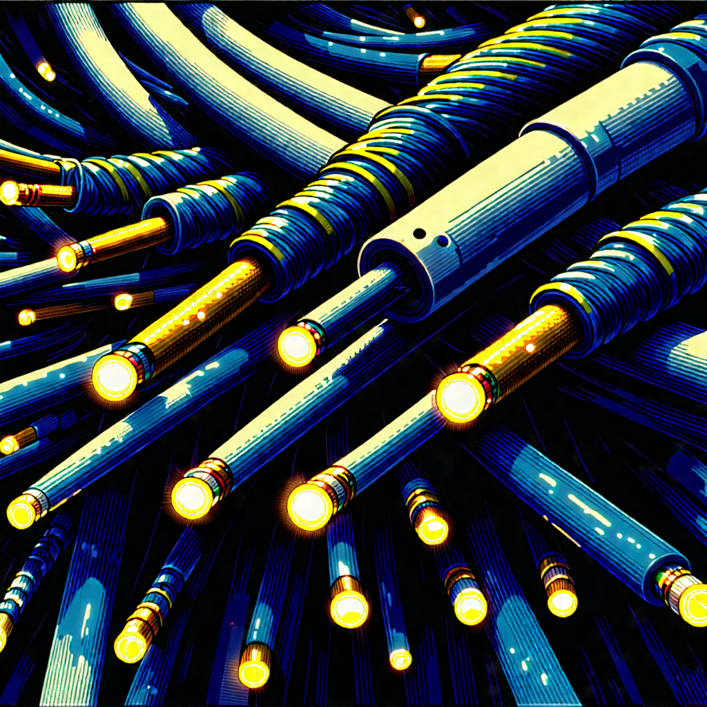 Tech Linocut Print: Close-up Of Fiber Optic Cables With Colorful Detailed