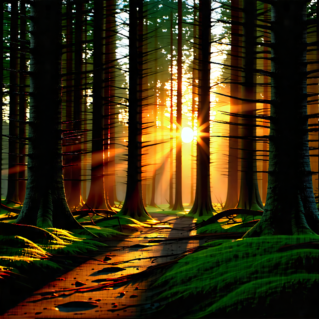 Nature Octane Render: Forest Scene During Sunrise With Image, There