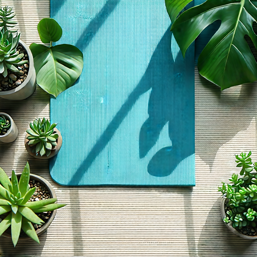 Lifestyle Aerial Photography: Wellness Scene With Yoga Mat And Plants With Image, There