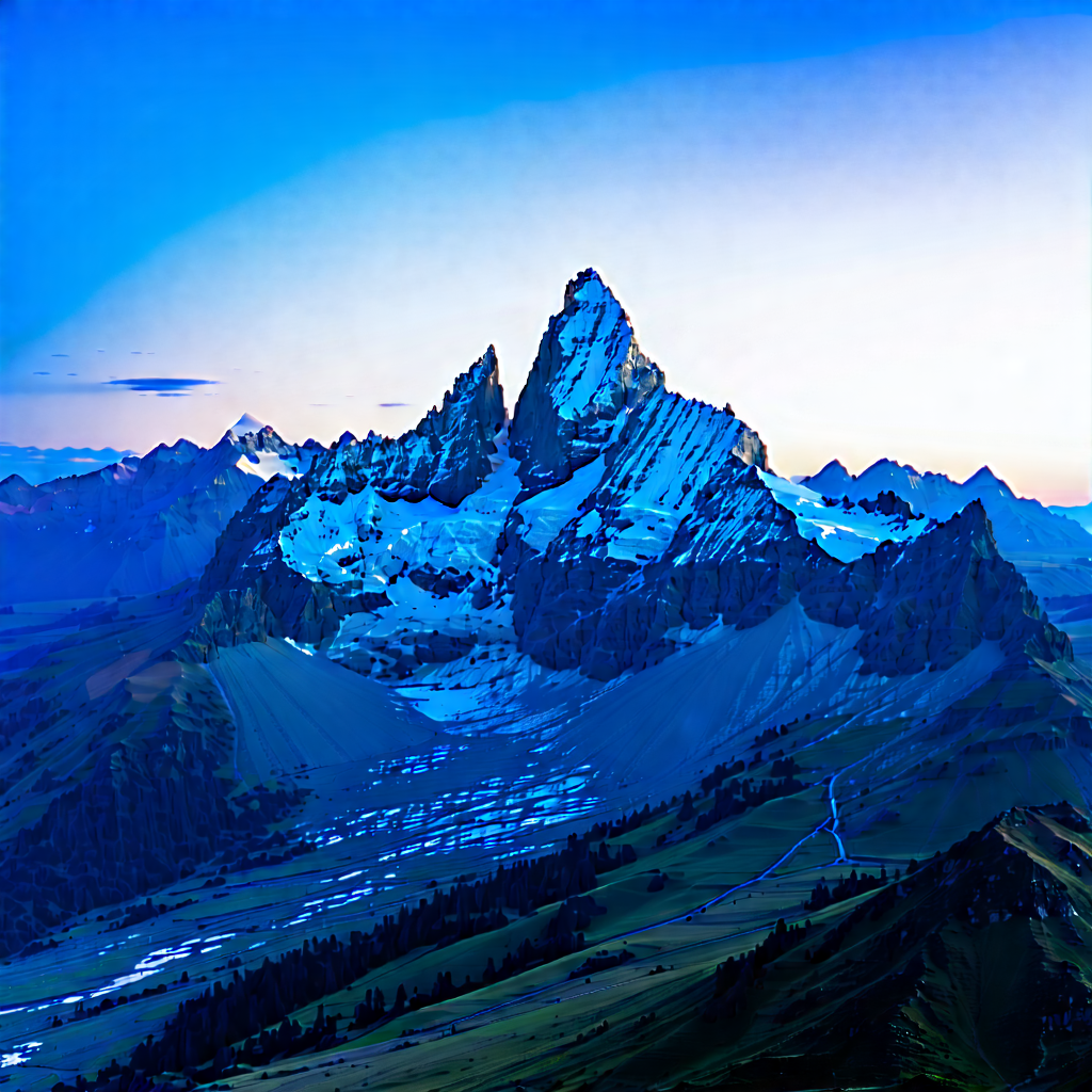 Nature Aerial Photography: (mountain:1.25) Range During Blue Hour With Large Mountain