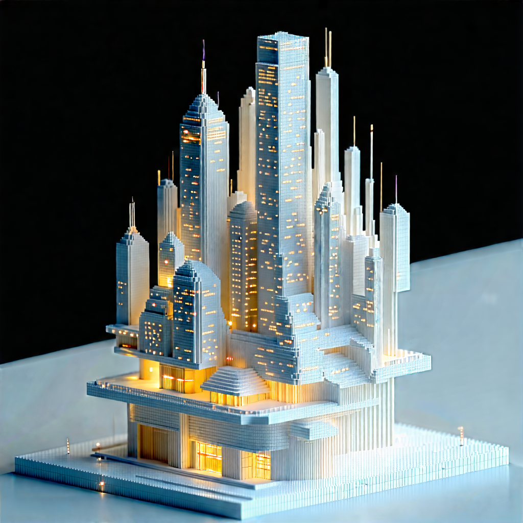 Urban Voxel Art: Modern Sculpture With City Lights With Model Large