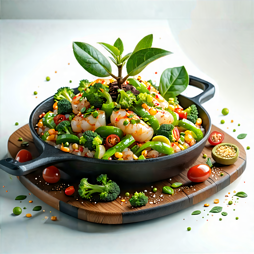 Lifestyle Etching: Plant-based Dish Prepared With Organic Components With Large Bowl