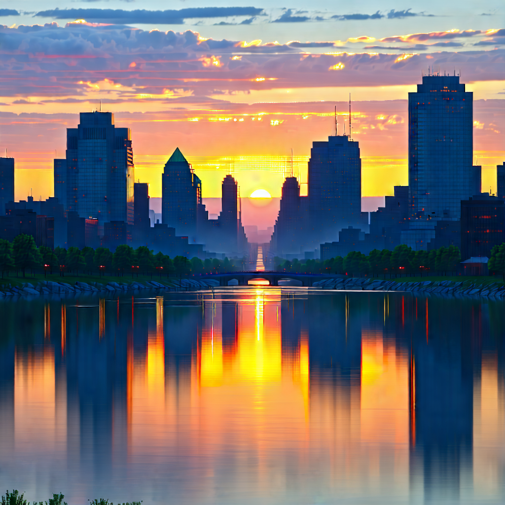Urban Stock Photography: Cityscape Of Downtown District During Sunrise With Captures Beautiful