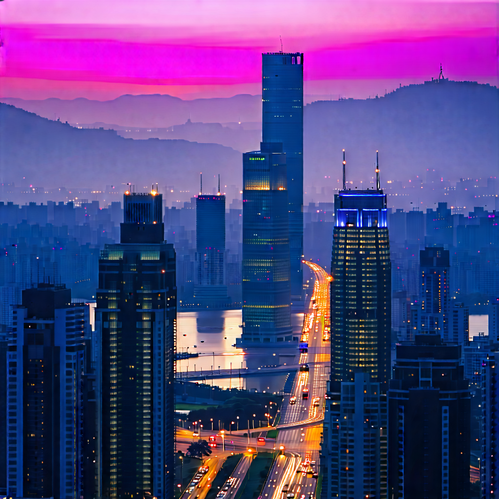 Urban Macro Photography: Cityscape Of Modern Metropolis During Sunrise With City Skyline