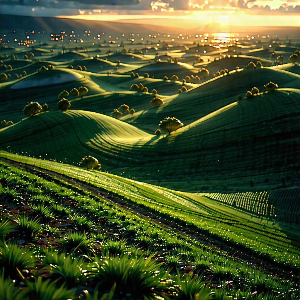 Nature Digital Art: Rolling Hills During Sunset With Beautifully Rendered