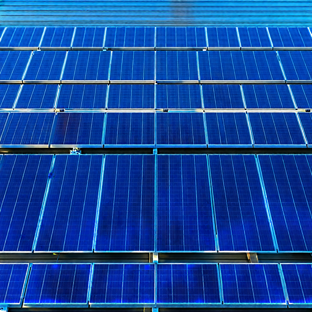 Tech Drone Photography: Solar Panel With Blue Light Glow With Large Blue