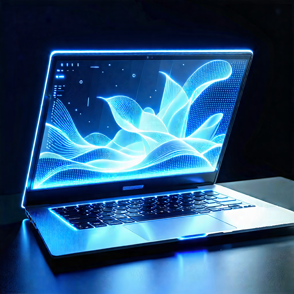 Tech Etching: Laptop With Holographic Display With Laptop Computer