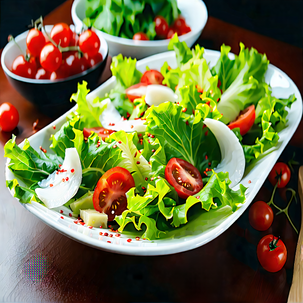 Lifestyle Landscape Photography: Fresh Salad Prepared With Artistic Presentation With Dining Table