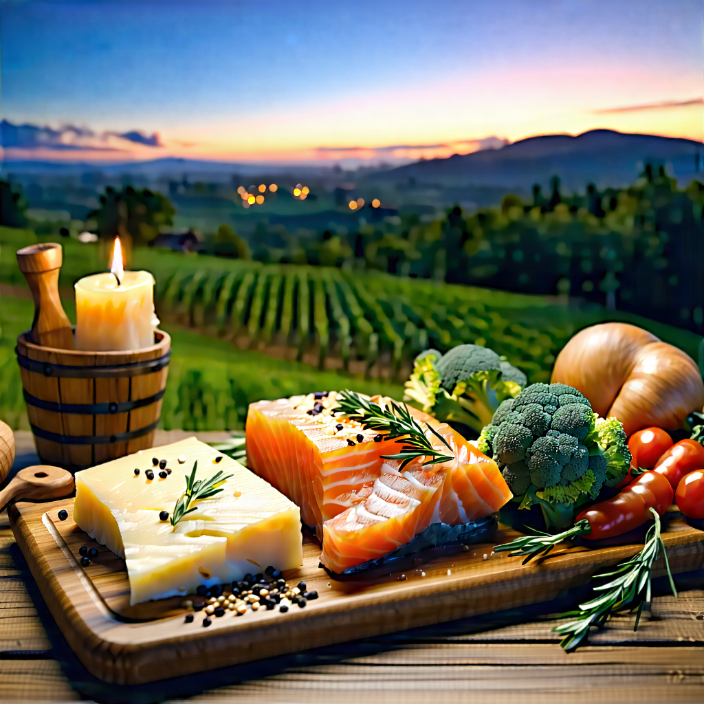 Lifestyle Landscape Photography: Farm-to-table Meal Prepared With Artistic Presentation With Wooden Table