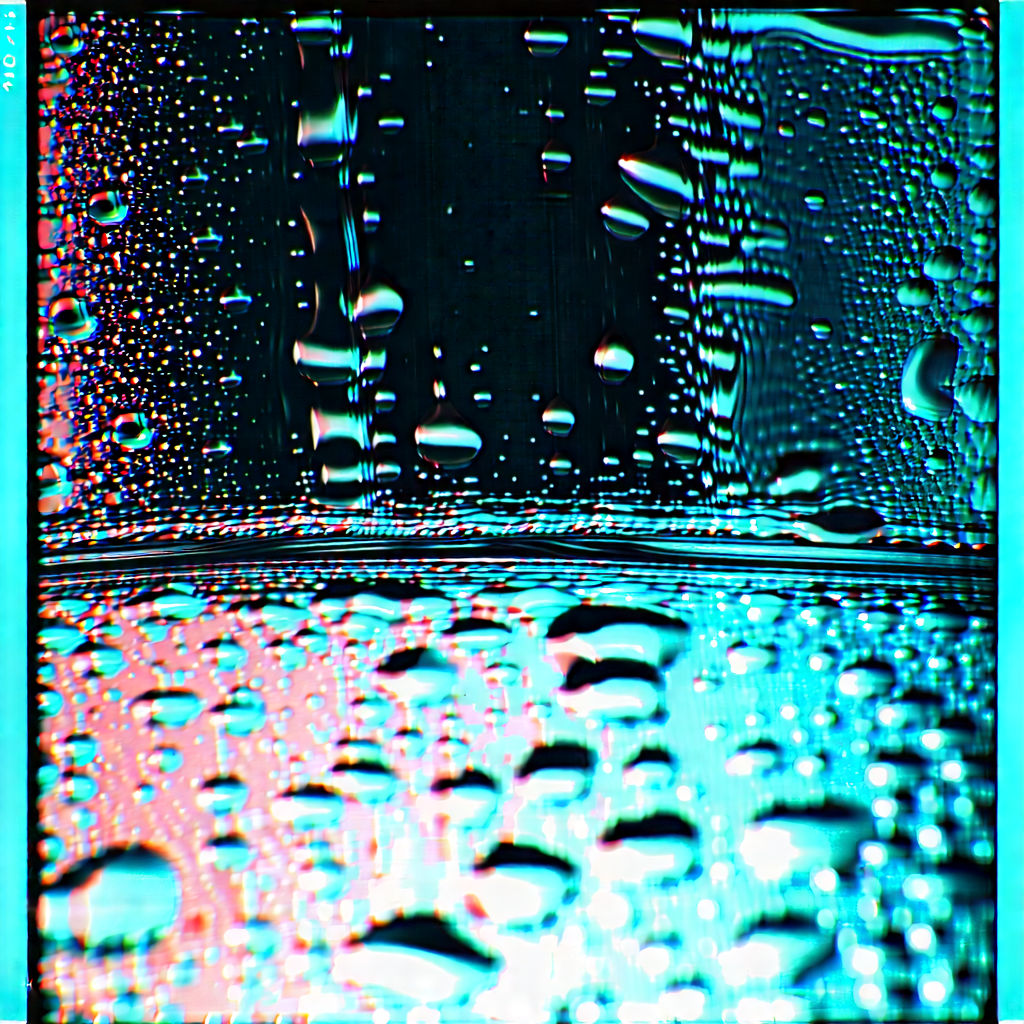 Abstract Polaroid Style: Macro View Of Liquid Interface With Close-up Rainy