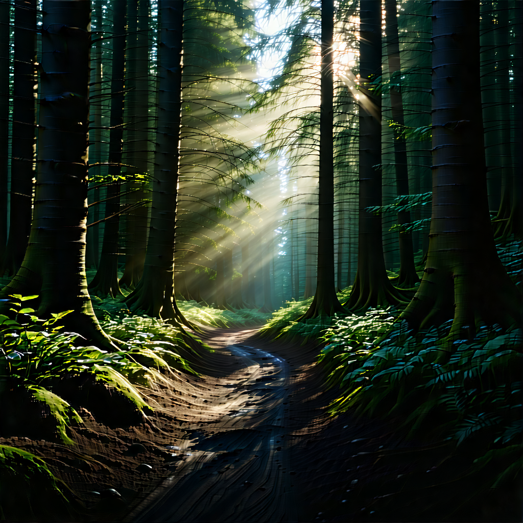 Nature Matte Painting: Path Through Dense Forest With Forest Path