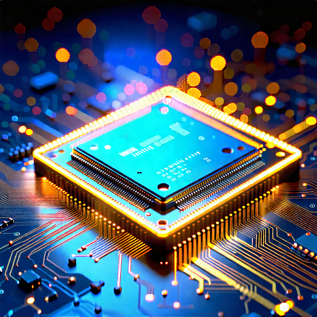Tech Concept Art: Microchip with data streams