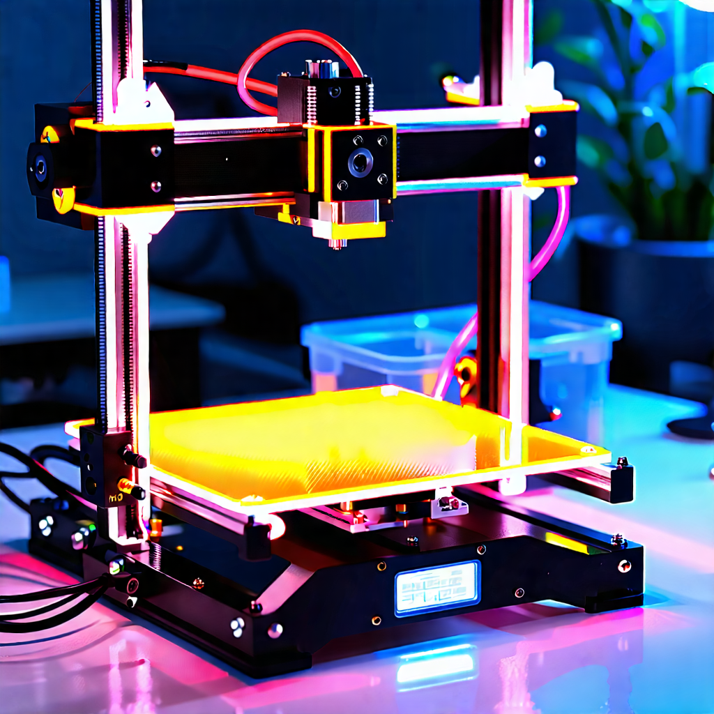 Tech Oil Painting: 3d printer with neon accents