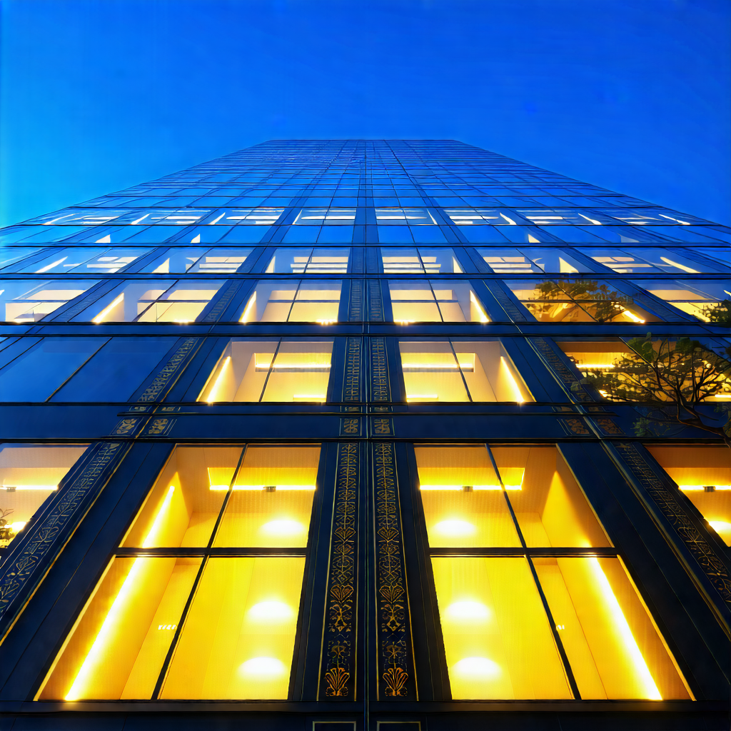 Urban Long Exposure Photography: Glass Office Tower With Ornate Details With Tall Building